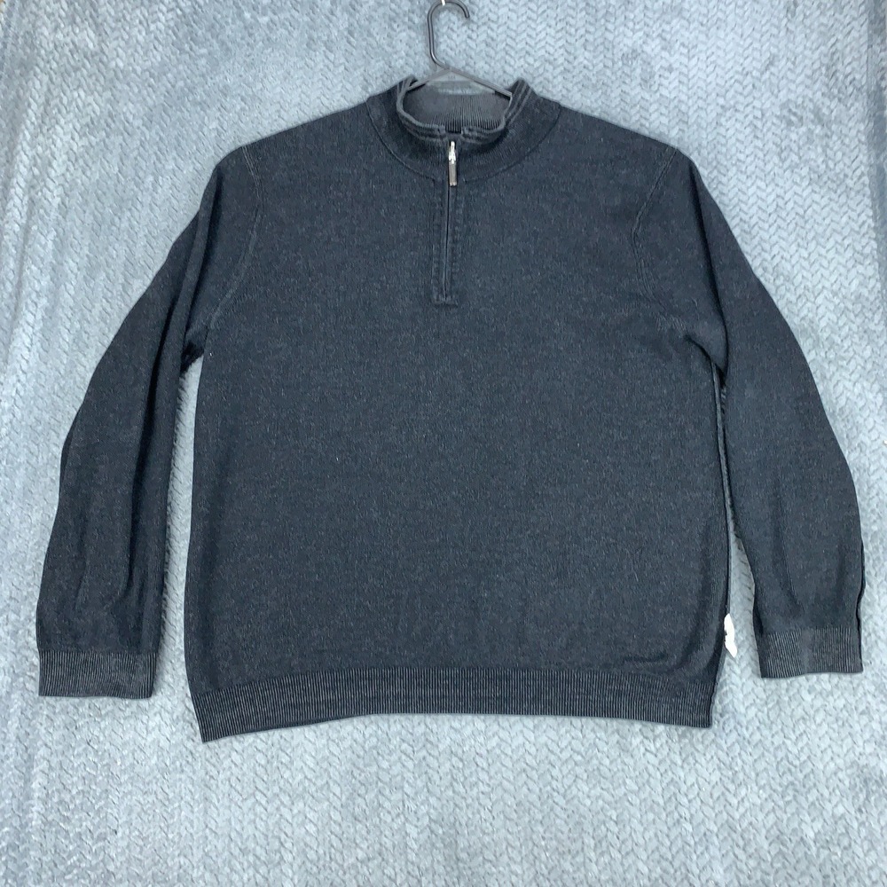 Tommy Bahama Reversible Sweater Men's XL Black Gray 1/4 Zip Pima Cotton Casual